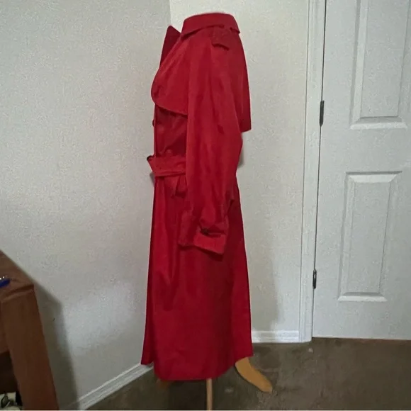 BURBERRYS' VINTAGE AUTHENTIC Red Trench Coat 10L Double Breasted Nova Check EUC - Picture 6 of 12